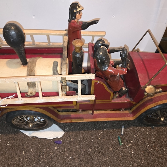Vintage Fire Truck Toy with Firefighters